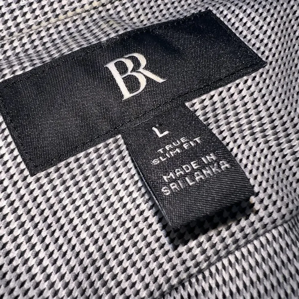 Banana Republic Shirt Mens Size L Black Micro Houndstooth True Slim Fit Button